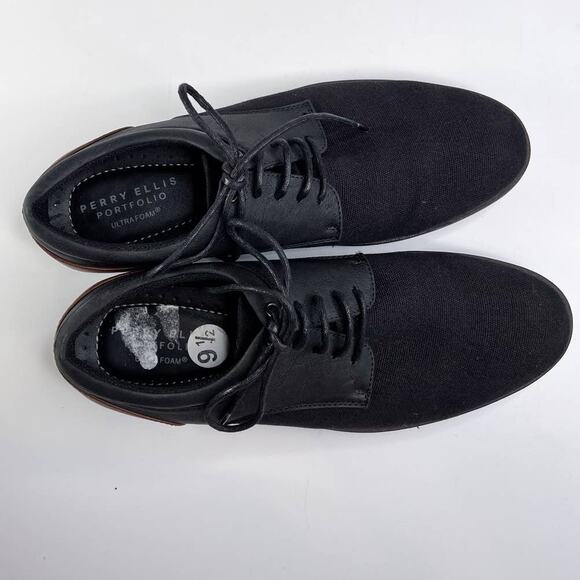 Perry Ellis Portfolio Size 9.5 Bowler Dress Shoes w/ Ultra Foam Black + Brown - Picture 6 of 10